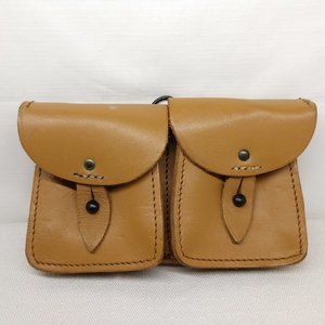 Military Tan Leather Double Ammunition Ammo Buckle Pouch French 1930 - 1950